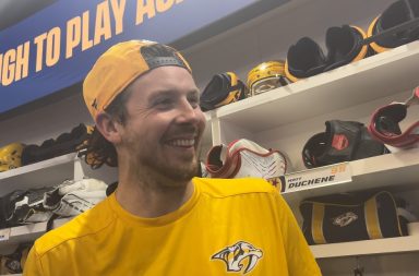 Ryan Johansen smiles in Nashville Predators locker room