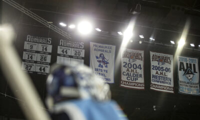 Banners hanging at the Milwaukee Admirals' arena.