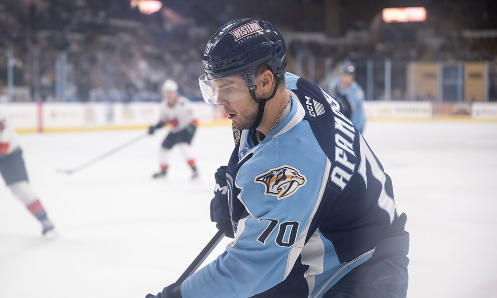 Egor Afanasyev skates for the Milwaukee Admirals.