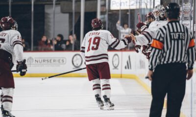 Preds prospect Cole O'Hara celebrates a goal for the UMass Minutemen.